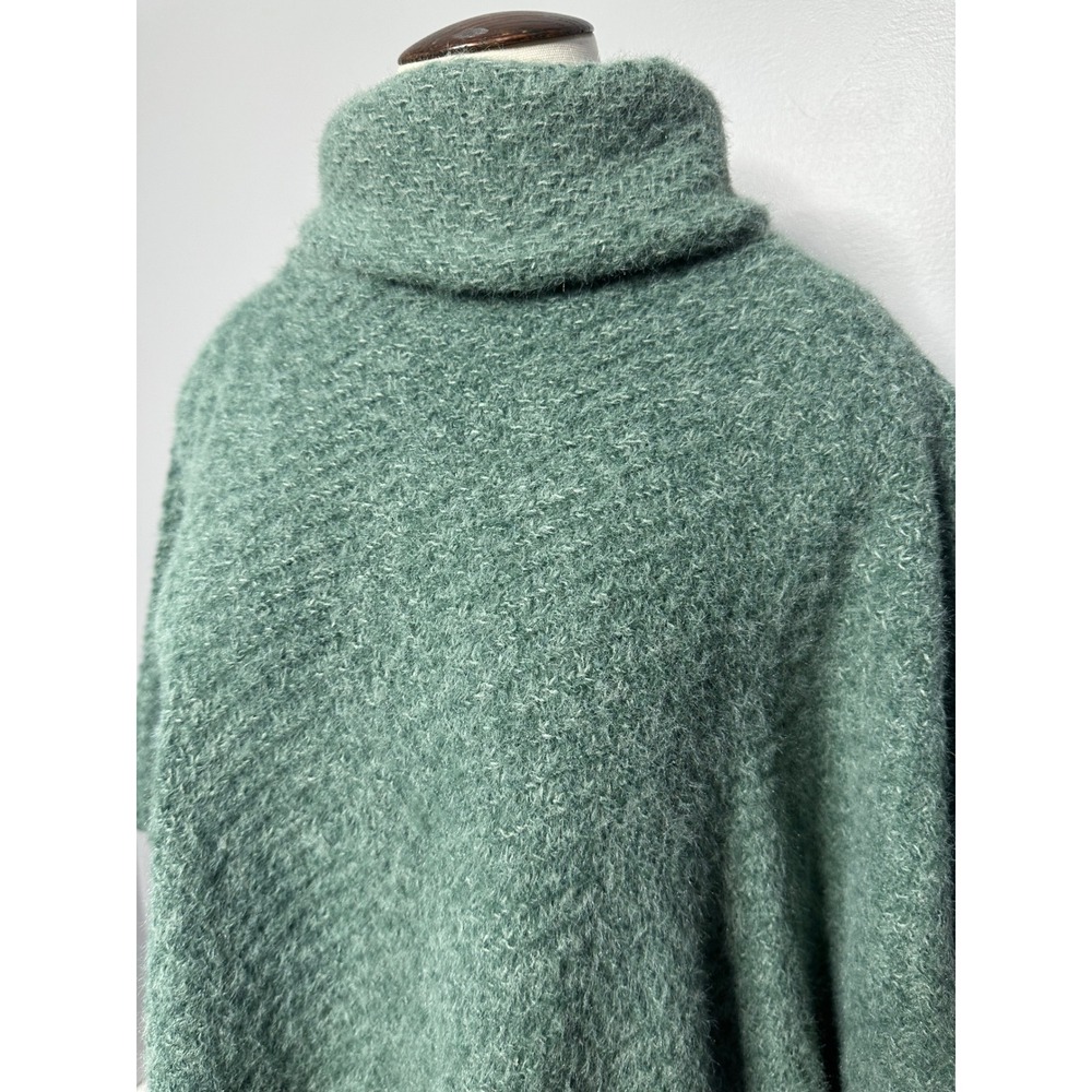 Mia & Tess Womens Sage Green Fuzzy Knit Turtleneck Poncho Sweater OS Cozy Layer